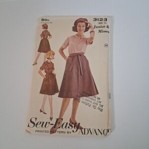 Vintage 1960s Advance 3123 Sewing Pattern Blouse & Wrap Skirt Size 14 Sew-Easy